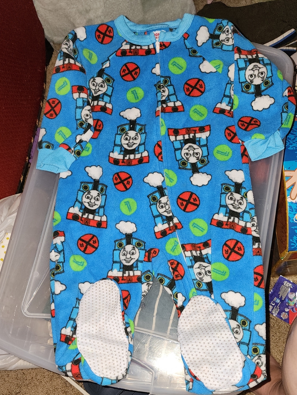 Sz 18-24 Months Thomas & Friends Blue Fleece Toddler Footed One-Piece Pjs